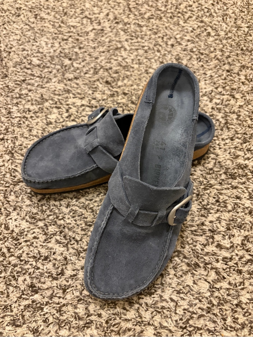 Birkenstock Women’s Blue Suede Slip-On Loafers with Buckle - Picture 2 of 7